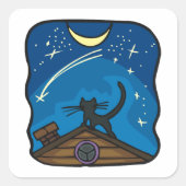 Nachtkat op de weg vierkante sticker (Voorkant)