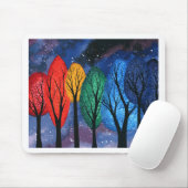 Nachtkleur - regenboogzirige bomen sterrenhemel muismat (Met muis)