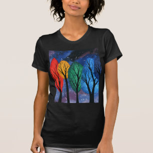 Nachtkleur - regenboogzirige bomen sterrenhemel t-shirt
