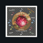 Nachtkoorts Disco Woorden & Disco Bal Afstudeerfee Servet<br><div class="desc">Leuke afstudeerfeest papieren servetjes met een chic rode Disco Bal met kleurrijke afstudeerhoeden en kleurrijke muzieknoten met woorden uit de jaren 70 80.</div>