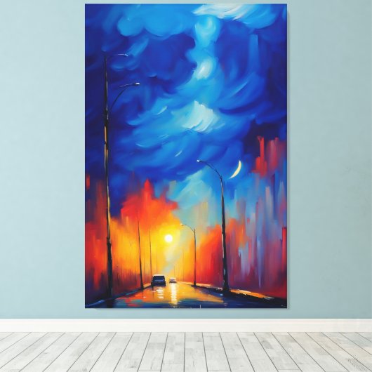 Nachtlamp | olieverfschilderij canvas afdruk (Insitu (Houten vloer))
