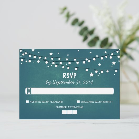 Nachtlampjes en sterren Modern Wedding RSVP Kaart (Staand voorkant)