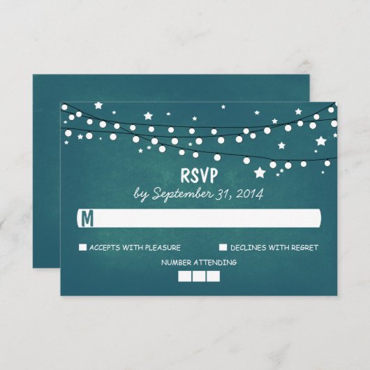 Nachtlampjes en sterren Modern Wedding RSVP Kaart (Voorkant / Achterkant)