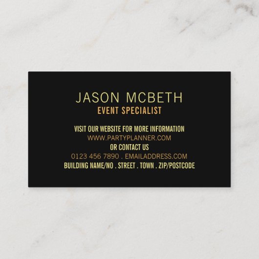 Nachtlampjes, partijgebeurtenisplanner visitekaartje (Achterkant)