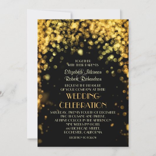 Nachtlampjes Zwart Moderne bruiloft uitnodiging (Voorkant)