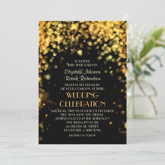 Nachtlampjes Zwart Moderne bruiloft uitnodiging (Staand voorkant)