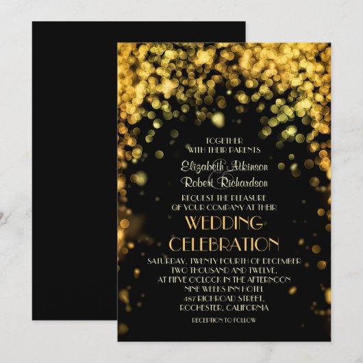 Nachtlampjes Zwart Moderne bruiloft uitnodiging (Voorkant / Achterkant)