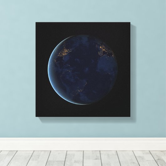 Nachtlichten op de planeet aarde (Western Hemisphe Canvas Afdruk (Insitu (Houten vloer))