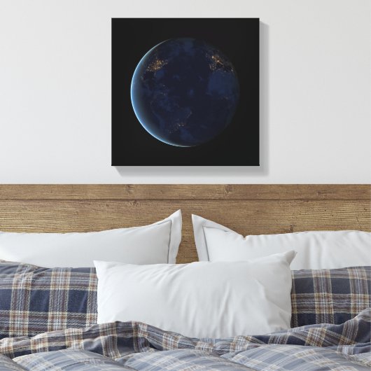 Nachtlichten op de planeet aarde (Western Hemisphe Canvas Afdruk (Insitu (Slaapkamer))