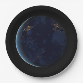 Nachtlichten op de planeet aarde (Western Hemisphe Papieren Bordje