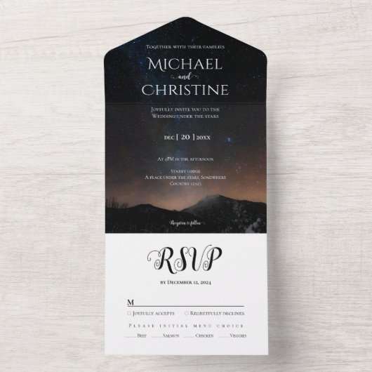 Nachtlucht bruiloft onder de sterren all in one uitnodiging (Binnen)