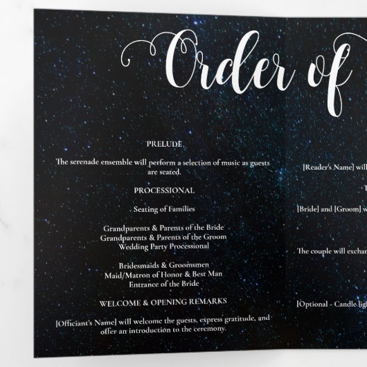 Nachtlucht bruiloft onder de sterren drieluik programma (Binnenzijde eerst)