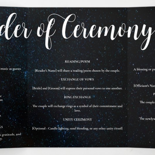 Nachtlucht bruiloft onder de sterren drieluik programma (Binnenkant midden)