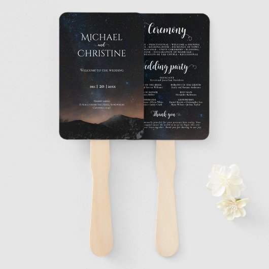 Nachtlucht bruiloft onder de sterren handwaaier (Voorkant en achterkant)