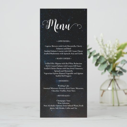 Nachtlucht bruiloft onder de sterren menu (Staand voorkant)