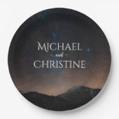 Nachtlucht bruiloft onder de sterren papieren bordje (Voorkant)