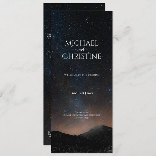 Nachtlucht bruiloft onder de sterren programmakaart (Voorkant / Achterkant)