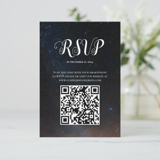 Nachtlucht bruiloft onder de sterren RSVP kaartje (Staand voorkant)