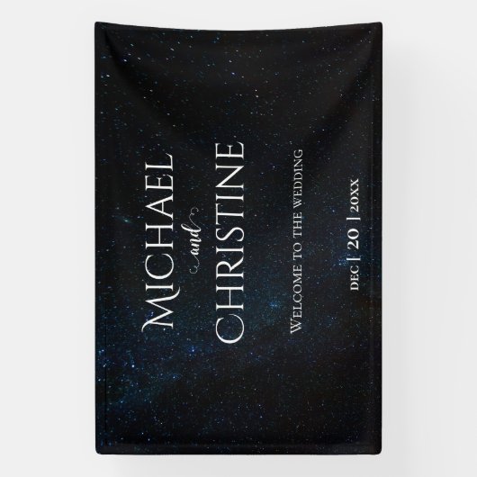 Nachtlucht bruiloft onder de sterren spandoek (Verticaal)