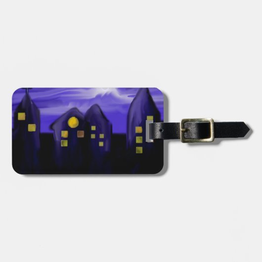 Nachtlucht stad wolkenkrabber canvas kunst bagagelabel (Voorkant horizontaal)