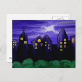 Nachtlucht stad wolkenkrabber canvas kunst briefkaart (Voorkant / Achterkant)