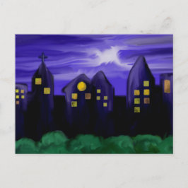 Nachtlucht stad wolkenkrabber canvas kunst briefkaart