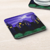 Nachtlucht stad wolkenkrabber canvas kunst drankjes onderzetter (Linkerzijde)