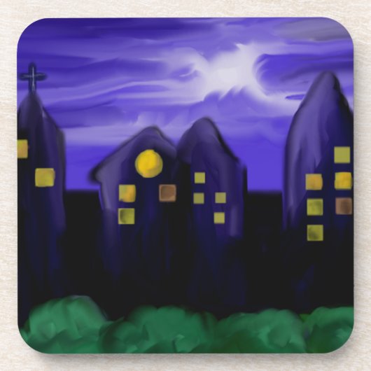 Nachtlucht stad wolkenkrabber canvas kunst drankjes onderzetter (Voorkant)