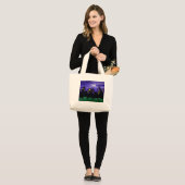Nachtlucht stad wolkenkrabber canvas kunst grote tote bag (Voorkant (model))