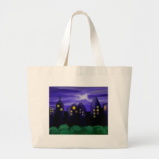 Nachtlucht stad wolkenkrabber canvas kunst grote tote bag (Voorkant)