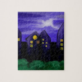 Nachtlucht stad wolkenkrabber canvas kunst legpuzzel