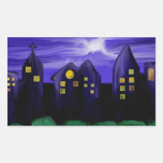 Nachtlucht stad wolkenkrabber canvas kunst rechthoekige sticker (Voorkant)