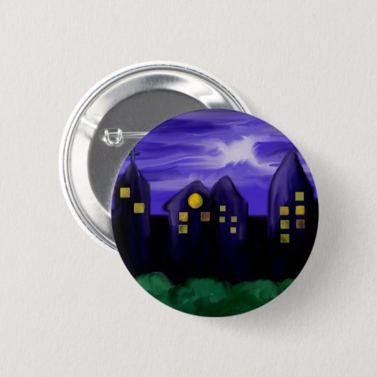 Nachtlucht stad wolkenkrabber canvas kunst ronde button 5,7 cm (Voorkant /achterkant)