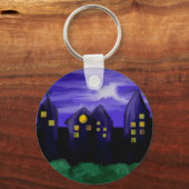 Nachtlucht stad wolkenkrabber canvas kunst sleutelhanger (Voorkant)