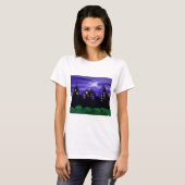 Nachtlucht stad wolkenkrabber canvas kunst t-shirt (Voorkant volledig)