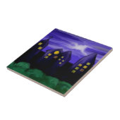 Nachtlucht stad wolkenkrabber canvas kunst tegeltje (Zijkant)