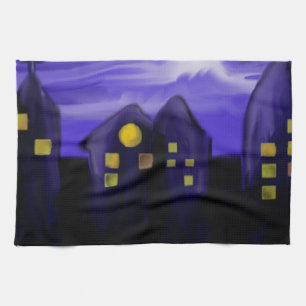 Nachtlucht stad wolkenkrabber canvas kunst theedoek
