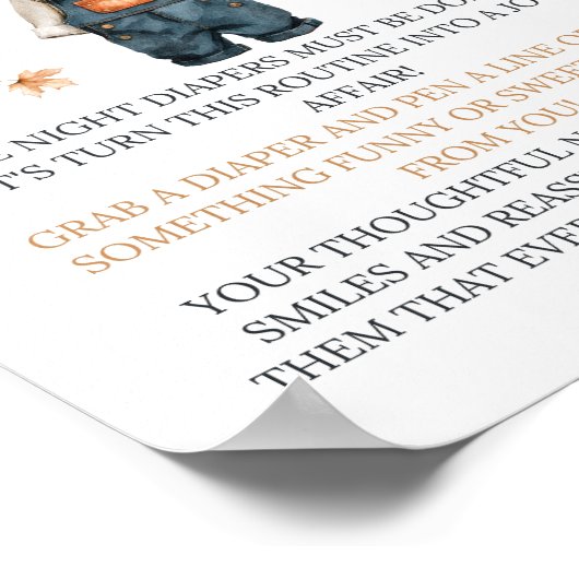 Nachtluier Notitie Teken Pompoen Rustiek Baby show Poster (Hoek)