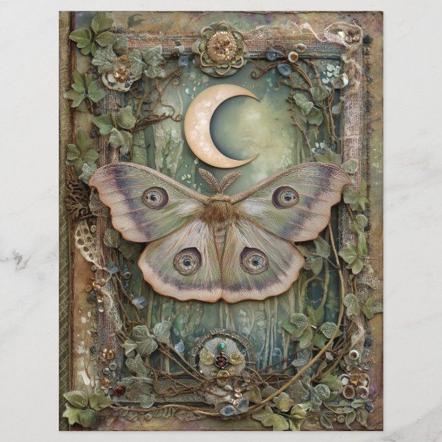 Nachtmaanvlinder Junk Journal Scrapbook Papier (Voorkant)