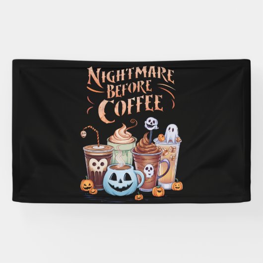 Nachtmerrie voor koffie pompoen specerij Halloween Spandoek (Horizontaal)