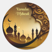 Nachtmoskee achtergrond Ramadan Mubarak Ronde Sticker (Voorkant)