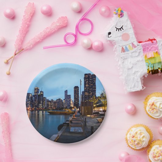 Nachtnacht bij de marine pier papieren bordje (Feest)