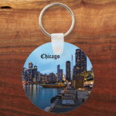 Nachtnacht bij de marine pier sleutelhanger (Voorkant)