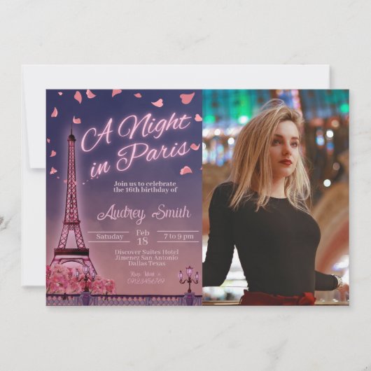 Nachtnacht in Parijs - Birthday met foto Kaart (Voorkant)