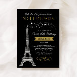 Nachtnacht in Paris Eiffel Tower Gold Sweet 16 ver Kaart<br><div class="desc">Oh La La La! Deze uitnodiging van de "Night in Paris", die op 16 september in het Frans werd geïnspireerd, bevat een mousserende faux zilveren glitter Eiffel Tower en een kleursysteem van antiek goud, zwart en wit. De elegante en stijlvolle tekst kan volledig gepersonaliseerd zijn met de naam van het...</div>