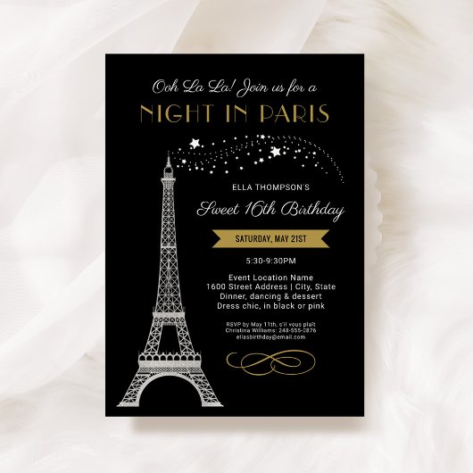 Nachtnacht in Paris Eiffel Tower Gold Sweet 16 ver Kaart