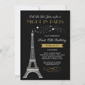 Nachtnacht in Paris Eiffel Tower Gold Sweet 16 ver Kaart (Voorkant)
