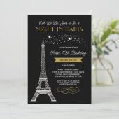Nachtnacht in Paris Eiffel Tower Gold Sweet 16 ver Kaart (Staand voorkant)