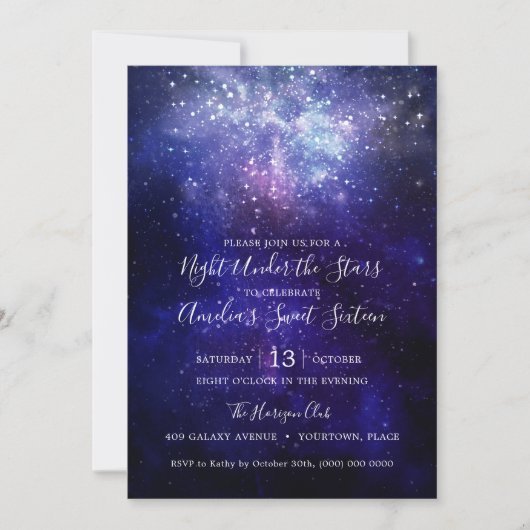 Nachtnacht onder de sterren Galaxy Sweet 16 Kaart (Voorkant)