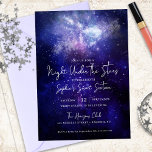 Nachtnacht onder de sterren Galaxy Sweet 16 Kaart<br><div class="desc">Viel onder de sterren met deze starry night party uitnodiging. Waterverf paars en blues creëer de nachtelijke hemel met een heldere nevel bovenaan. Veelzijdig voor alle galaxy-themafeestjes,  zoals een Sweet 16,  Quinceañera,  verjaardagsfeest,  de twinkelende ster,  het schoolbal of het thuiskomen,  of een nachtelijke bedrijfscyclus. Beschikbaar met overeenkomende producten.</div>
